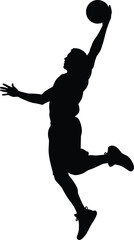Dynamic Silhouette of a Basketball Player Jumping for a Slam Dunk Action Shot Isolated on White Background for Sports Design © Hafiza