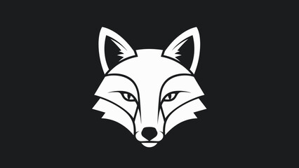 Obraz premium Minimalist White Fox Head Emblem on Black Background.