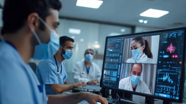 Arab doctors using telemedicine technology to conduct virtual consultations and ensure patient care during healthcare challenges