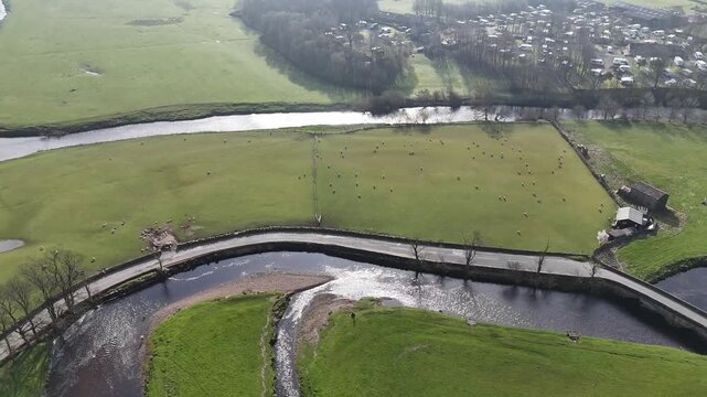 
Aerial view over the River Ure in Hawes from a drone 4K video
