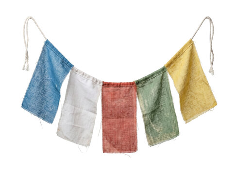 Colorful Tibetan prayer flags hanging on rope