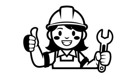 Fototapeta premium Female Mechanic Cartoon Character with Wrench.
