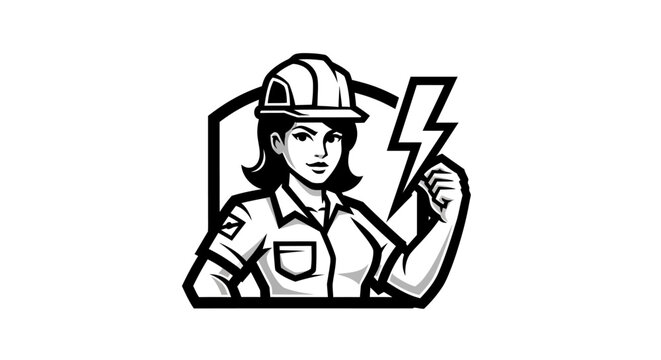 Female Electrician Worker Cartoon Character Illustration.