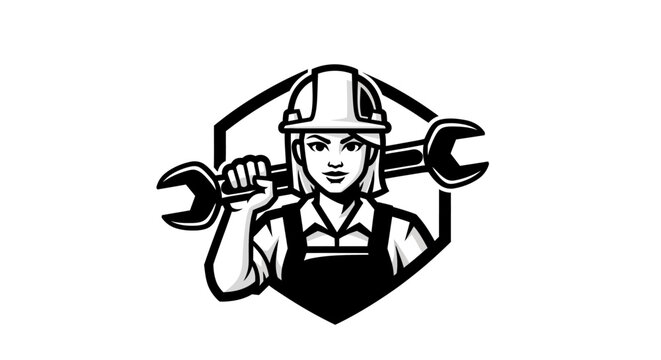 Mechanic Worker Illustration with Wrench and Hard Hat.