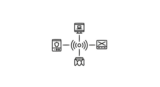 Network connection diagram showing devices connected wirelessly.