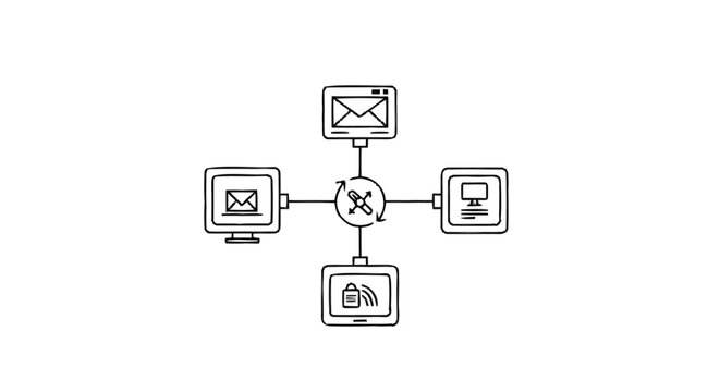 Network Diagram Showing Connected Devices and Communication Flow.