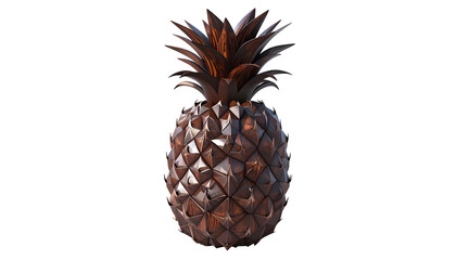 A bronze pineapple sculpture isolated on a black background, lit with soft shadows