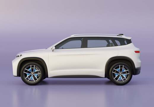 Side view of white Electric SUV on gradient color background. Original design. 3D illustration.