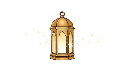 Obraz premium Elegant golden decorative lantern illuminating with a soft glow and subtle light effects, evoking a sense of celebration, tradition, and enchantment. Perfect for festive designs and cultural events