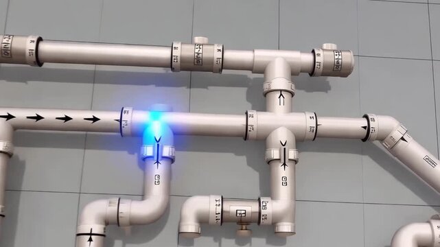 The layout shows a detailed plumbing system with various connections and pathways in a well defined arrangement