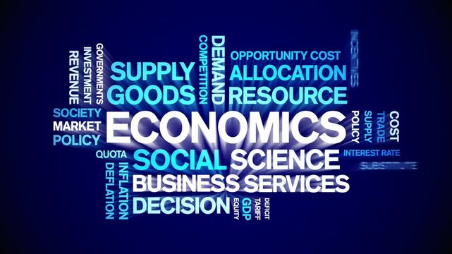 Economics animated word cloud-text design animation tag kinetic typography seamless loop.