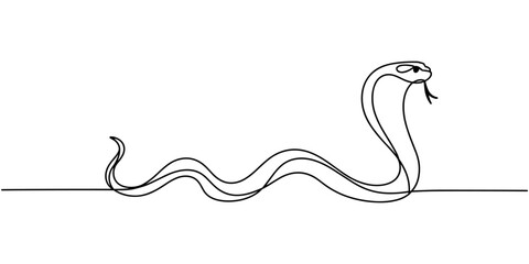 Fototapeta premium Snake one line continuous. Hand drawn vector art, Single line snake concept. Line art, outline, banner in minimalism style, Vector illustration on white background, Snake, symbol of the year in vector