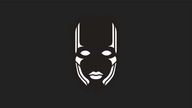 Minimalist White Robot Face Silhouette on Dark Background.