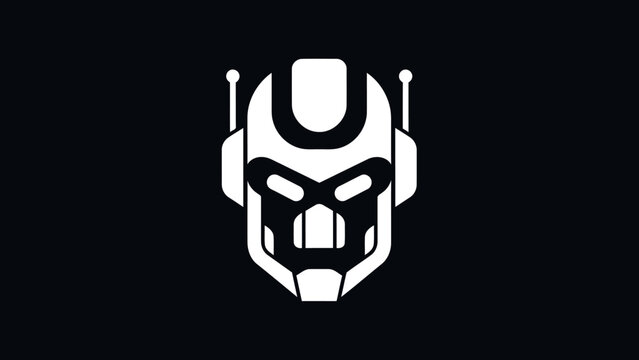 Minimalist White Robot Head Icon on Dark Background.