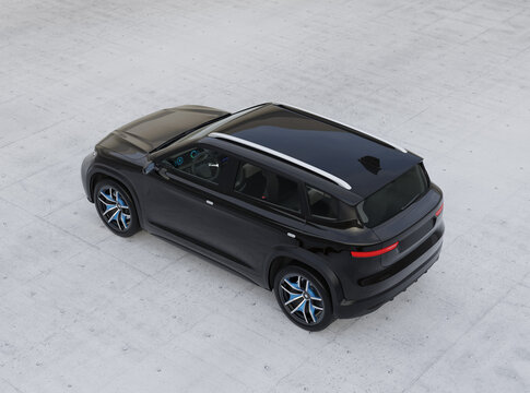 Rear view of Black Electric SUV. 3D illustration.