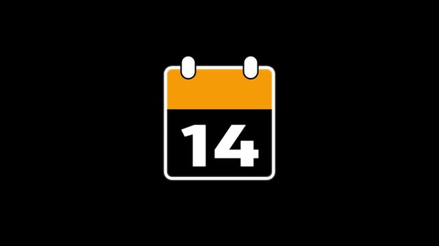 Simple technology calendar with date concept on tranasparant background.Event reminder symbol.Abstract calendar icon - day no 14 animation with black background.