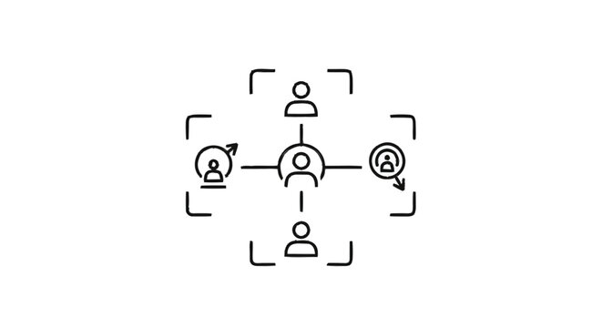 Network of people connected in a central hub.