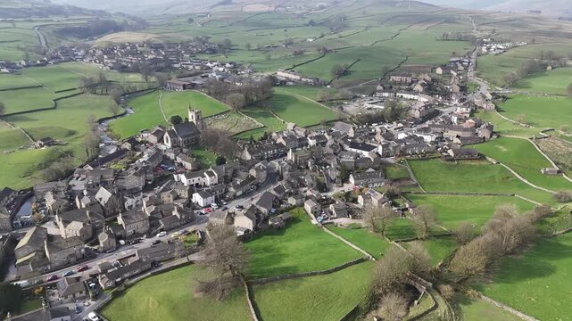 Aerial view over Hawes from a drone 4K video