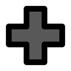 Obraz premium A professional grey medical cross icon with bold black outlines perfect for healthcare branding pharmacy mobile apps and modern clinical web designs.