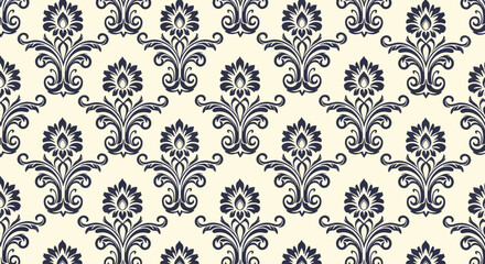Fototapeta premium Classic wallpaper texture featuring intricate navy blue damask elements