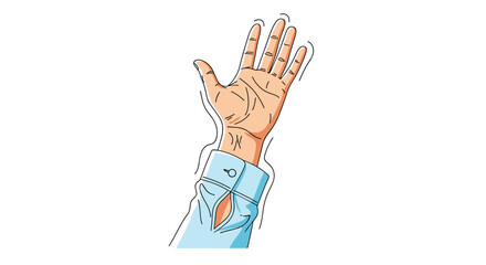 Obraz premium Close up illustration of a human hand in a light blue shirt sleeve raised up as if waving or asking a question.