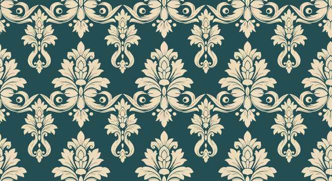 Classic baroque background with repeating damask motifs and elegant curves