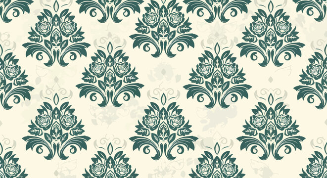 Decorative vintage damask textile pattern with elegant floral symmetry and refined aesthetic