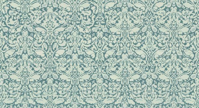 Timeless vintage damask pattern with intricate symmetrical leaves and decorative flourishes