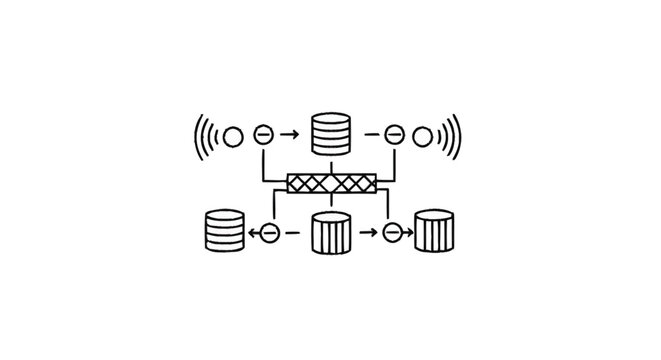 Network Data Flow Diagram with Databases and Connections.