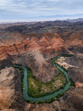 Aerial View of Charyn Canyon on the Charyn River, Charyn National Park, Kazakhstan