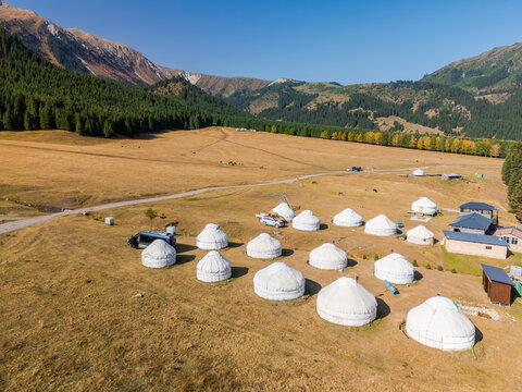 Aerial view of the beautiful Jeti-Oguz Valley in autumn, Issyk-Kul Region, Kyrgyzstan