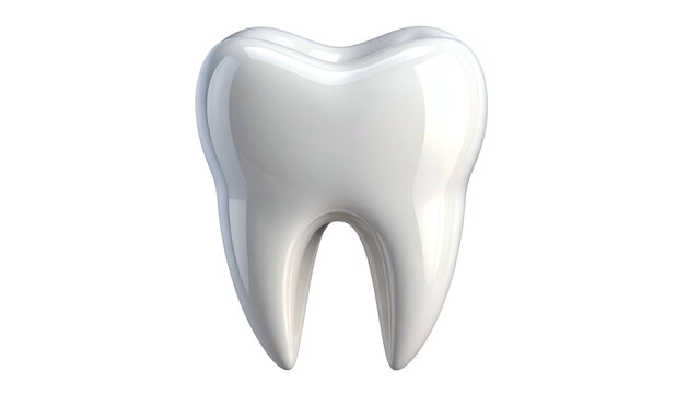 Isolated, glossy white molar tooth on black background, showcasing dental health