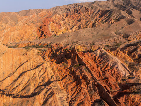Aerial view of Colorful Desert Formations in Fairy Tale Canyon, Kyrgyzstan