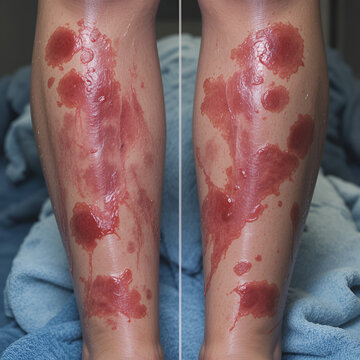 Footage highlighting rapid progression of hemorrhagic skin bullae on lower limbs in acute bacterial sepsis.