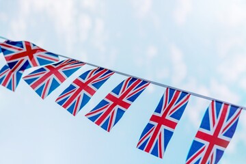 British flags against blue sky