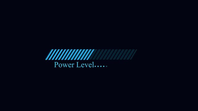 Cyberpunk power level bar animation with glitch effect. Futuristic uploading progress bar with glitch effect isolated on black background.