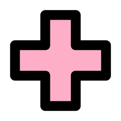 Obraz premium Soft pink medical cross icon with a bold black outline ideal for womens healthcare branding maternity clinics and feminine wellness apps.