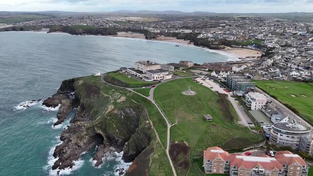 Aerial view Over Newquay In Cornwall, UK.