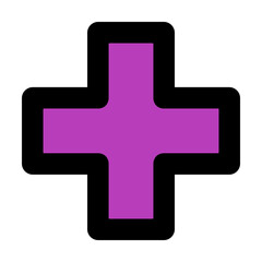 Obraz premium Modern purple medical cross icon with a bold black outline ideal for healthcare branding creative pharmacy apps and wellness industry advertising.