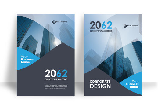 Business Report Cover Template &ndash; Blue and Black  Geometric Layout (A4)	
