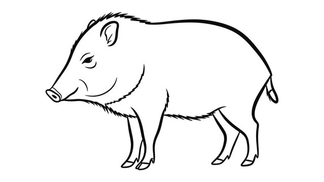 Line Drawing of a Javelina: A simple black and white line drawing of a javelina in profile, showcasing the distinct features of this wild pig. 