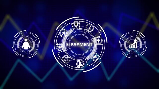 E-payment. Digital money online banking financial technology concept. Abstract business graph technology background with alpha channel, 4K