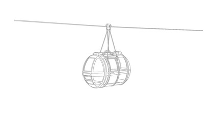 Cable Car Sketch: An intricate sketch illustrates a cable car, suspended mid-air by a robust cable, depicting a mode of transport across a vast distance. © Abu