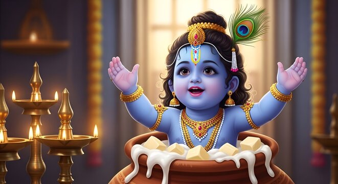 Shree Krishna for Janmashtami, Makhan Chor, Bal Krishna, Cute