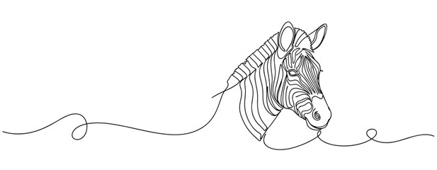 Fototapeta premium Zebra head drawn in continuous line profile on white background