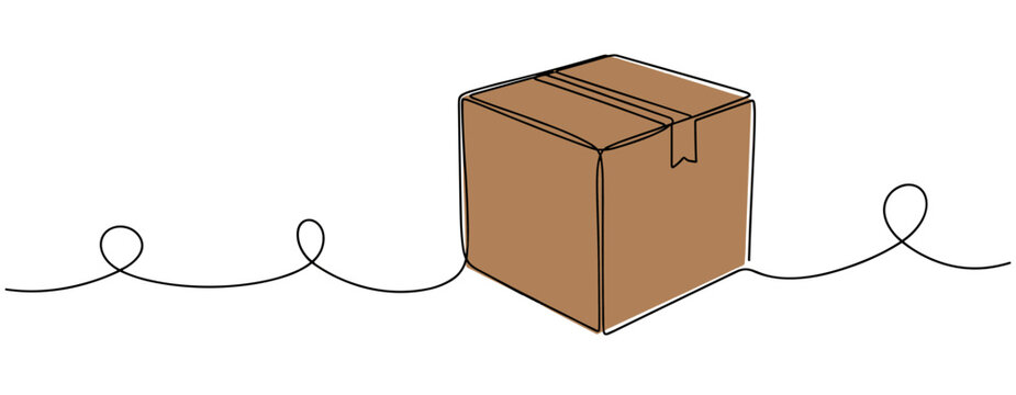 Cardboard shipping box resting on curled string line