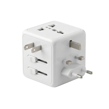 Universal white travel power adapter cube with multiple plugs