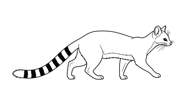 Elegant Genet Sketch: A graceful genet with its distinctive striped tail and slender physique strides confidently across the frame, a testament to the elegant simplicity of nature.