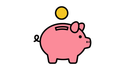 Fototapeta premium Pink Piggy Bank and Gold Coin Vector Savings Icon