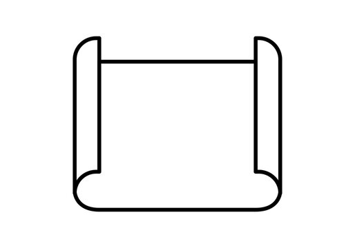 Papel en blanco desenrollado o pergamino simple con bordes curvos en l&iacute;neas negras